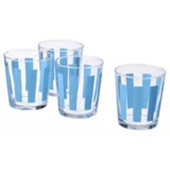 IKEA PILLERSTARR Blue Stripes Glass 10 oz Classic Striped Drinkware Set of 4 - Picture 1 of 2